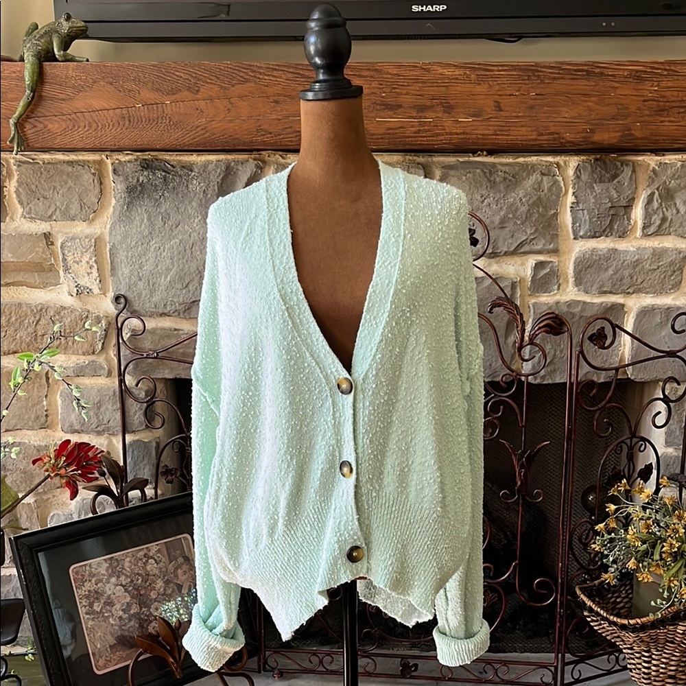 Mint Green Button-Up Women Found My Friend Cardigan